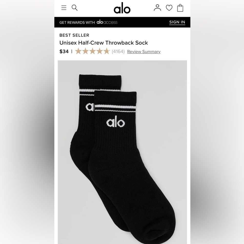 ALO Yoga Unisex Half - Crew Black Athletic Socks Medium - Sealed from ALO